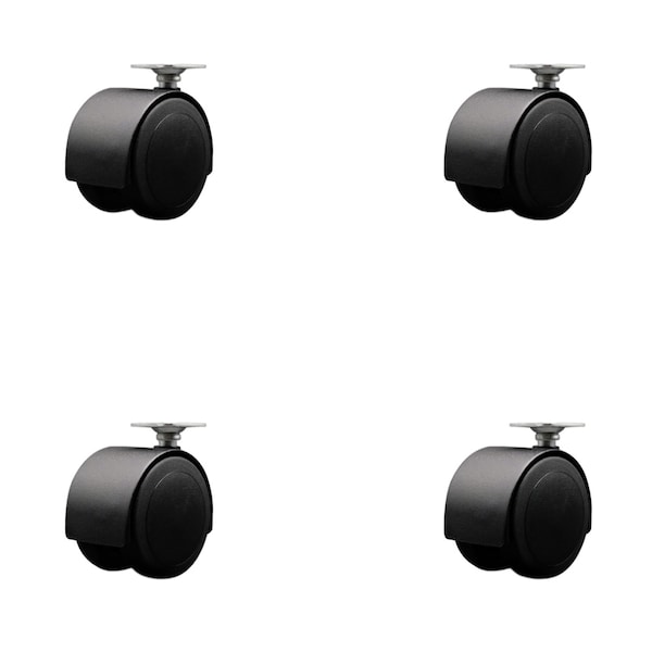 2-3/8'' Floor Safe Black Hooded Twin Wheel Caster Top Plate , 4PK